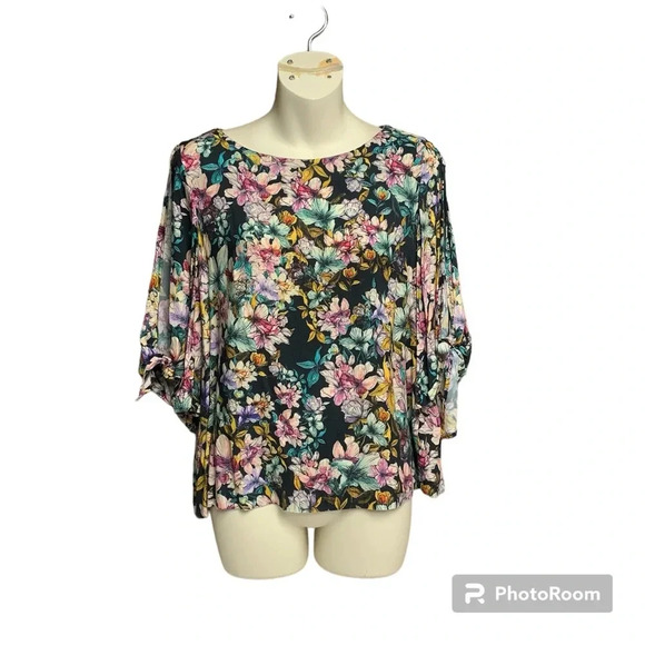 H&M floral top size 8 NWT open sleeve with ties super cute top - Picture 1 of 10